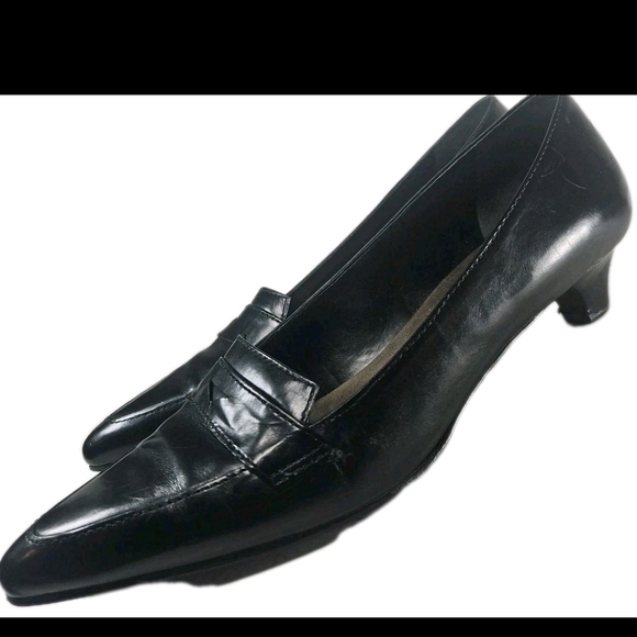 ANTONIO MELANI 🖤 Antonio Melani Blk Leather Loafer Pumps Sz 7 Work-to-Night[3A - Picture 2 of 9